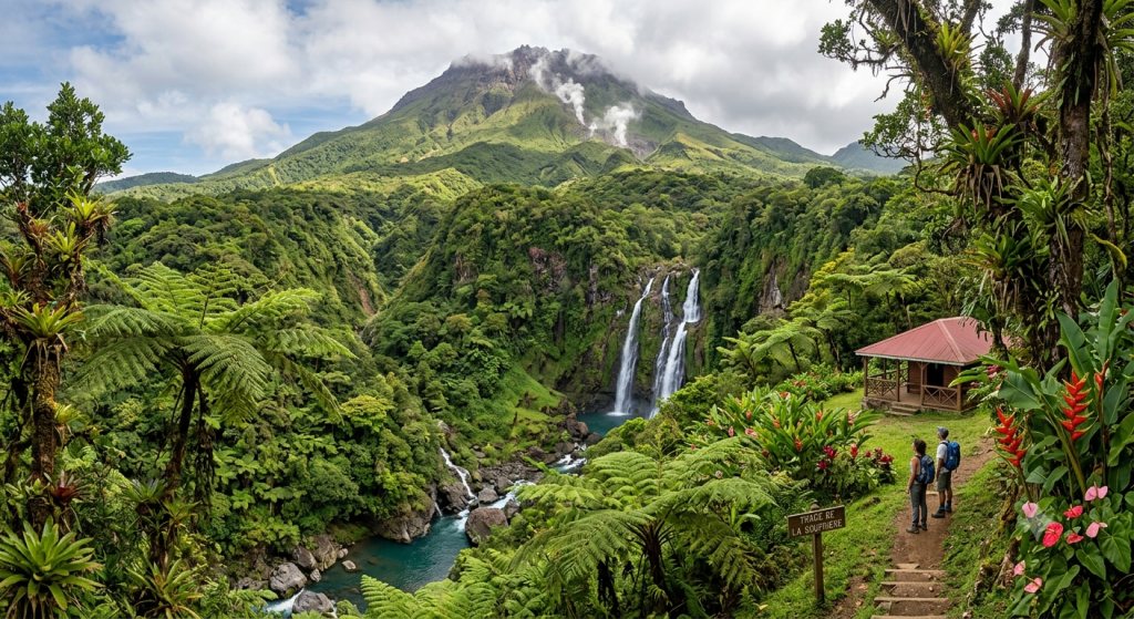 La Soufrière et ses cascades dans la forêt tropicale